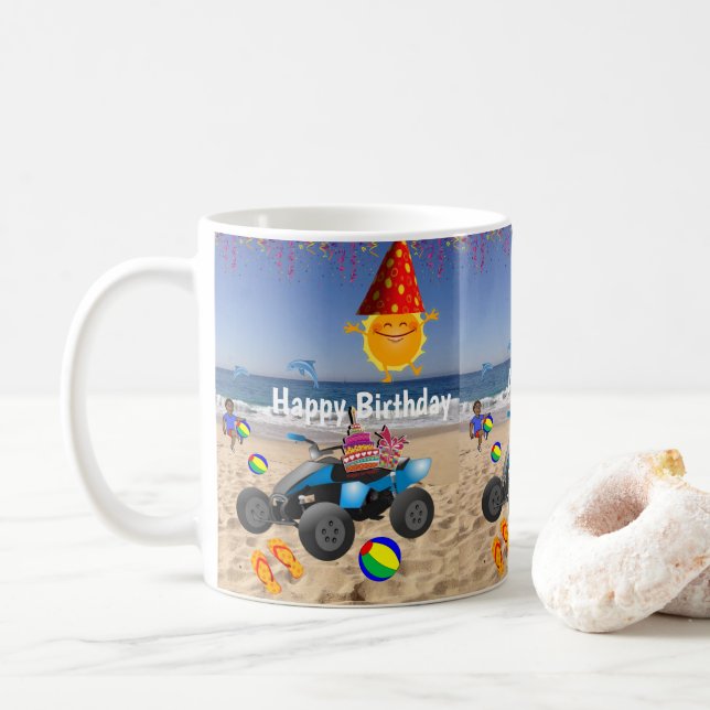 Caneca De Café Parabéns, Mug African Boy Beach Sand (Com Donut)