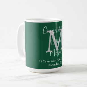 Caneca De Café Parabéns sobre aposentadoria, nome monograma verde