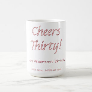 Caneca De Café parabéns trinta rosa marrom nome moderno aniversár