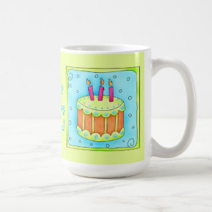 Caneca De Café Parabéns Verde limão de Bolo de Aniversário