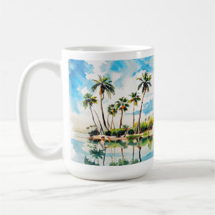 Caneca De Café Paraíso da Ilha do Caribe Árvores de Palmeira Aqua