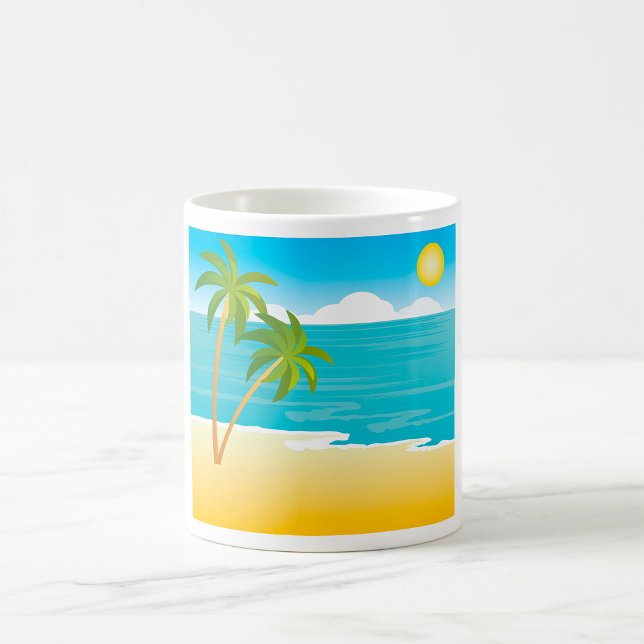Caneca De Café Paraíso de Praia Tropical com Palmeiras (Criador carregado)