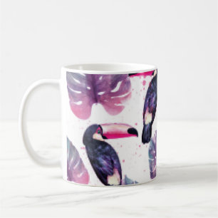 Caneca De Café Paraíso tropical com papagaios de aquarela e palm
