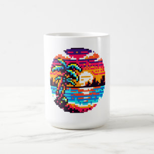Caneca De Café Paraíso Tropical Sunset Beach Relaxando Pixel Art