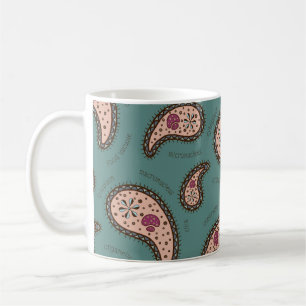 Caneca De Café Paramecia Paisley Biology Science Teal