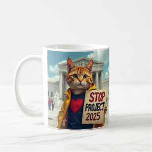 Caneca De Café Parar Arte AI do Protestante de Gato 2025