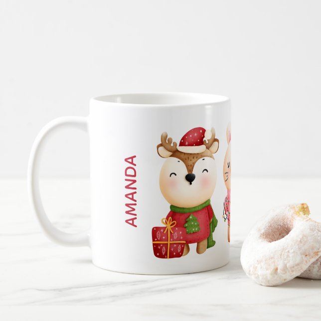 Caneca De Café Parceiros de Natal - Urso de Rebelde e Coelho (Com Donut)