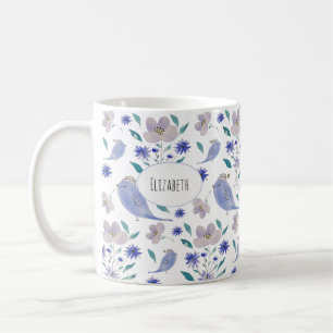 Caneca De Café Pardal Fofo Com um Chapéu de Flor