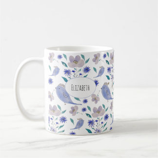 Caneca De Café Pardal Fofo Com um Chapéu de Flor