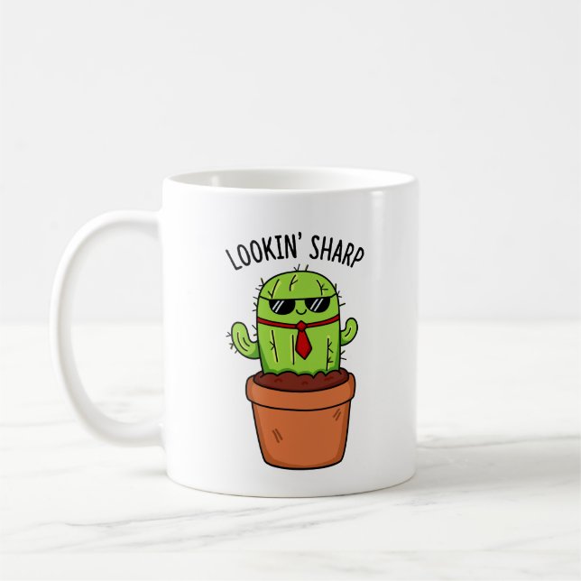 Caneca De Café Parecendo Sharp Engraçado Cactus Pun (Esquerda)