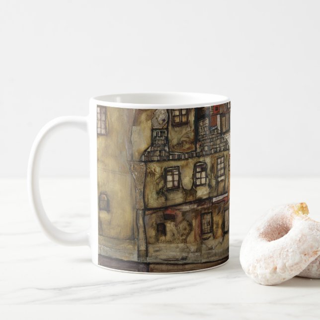 Caneca De Café Parede de Casa no Rio por Egon Schiele (Com Donut)