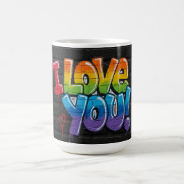 Caneca De Café Parede de Tijolo Preto com Grafite “Eu Te Amo!”