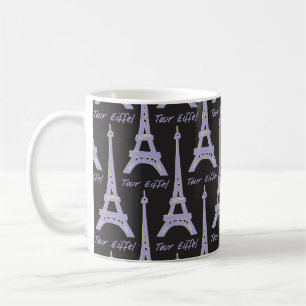 Caneca De Café Paris Eiffel Tower France Purple e Black Mug