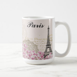 Caneca De Café Paris Eiffel Tower France Vintage Pink Flowers