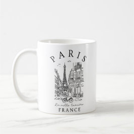 Caneca De Café Paris França – Esboço com Torre Eiffel & Café