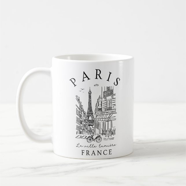 Caneca De Café Paris França – Esboço com Torre Eiffel & Café (Esquerda)