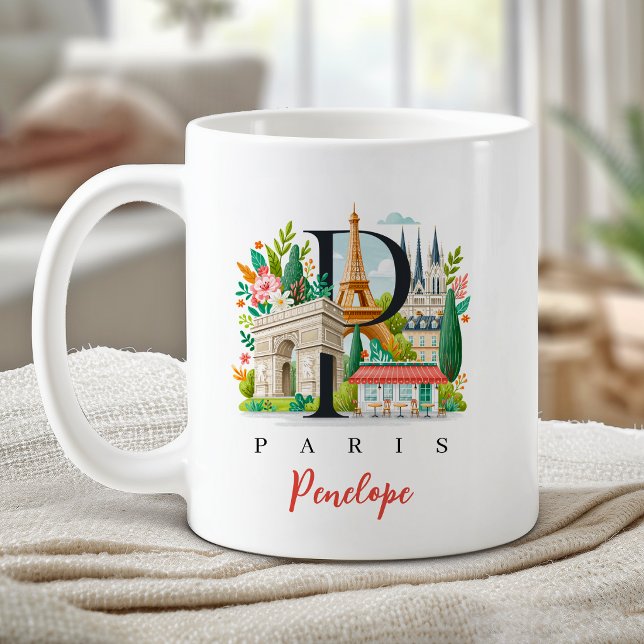 Caneca De Café Paris França Monograma Letra P Presente Personaliz (Paris France Monogram Letter P Personalized Gift Coffee Mug)