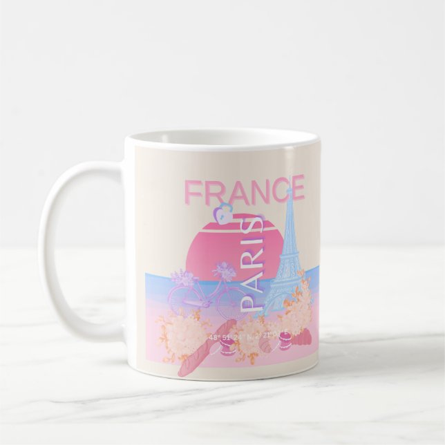 Caneca De Café Paris, França, Viagem Art, Preppy, Pastel (Esquerda)