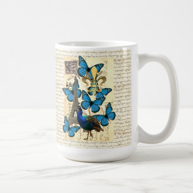 Caneca De Café Paris, pavão e borboletas (Direita)