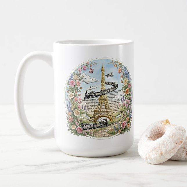 Caneca De Café Paris Romântica, Torre Eiffel, Arte Francesa (Com Donut)