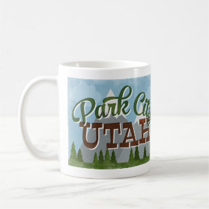 Caneca De Café Park City Utah Fundo Retro Montanhas Snowy