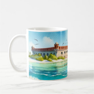 Caneca De Café Parque Nacional de Tortugas Seco Forte Aquarela