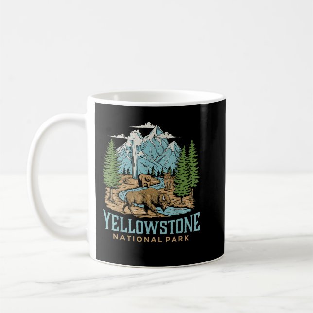 Caneca De Café Parque Nacional Yellowstone EUA Lobo Bisão Urso Vi (Esquerda)