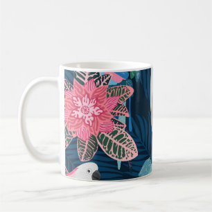 Caneca De Café Parrots Tropical: Padrão Vintage Invisível