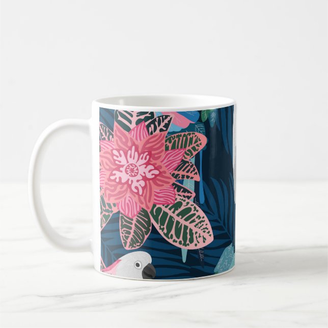 Caneca De Café Parrots Tropical: Padrão Vintage Invisível (Esquerda)
