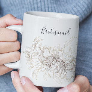 Caneca De Café Partido da Mão Botânica de Bridesmaid Desenhada