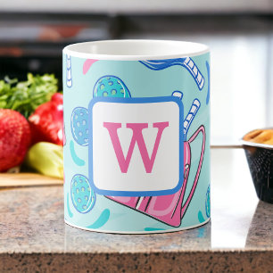 Caneca De Café Pás de picleball e bolas Blue Pré-Disquete Inicial