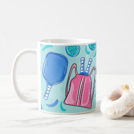 Caneca De Café Pás de piclebol e Bolas Blue Preppy