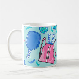 Caneca De Café Pás de piclebol e Bolas Blue Preppy