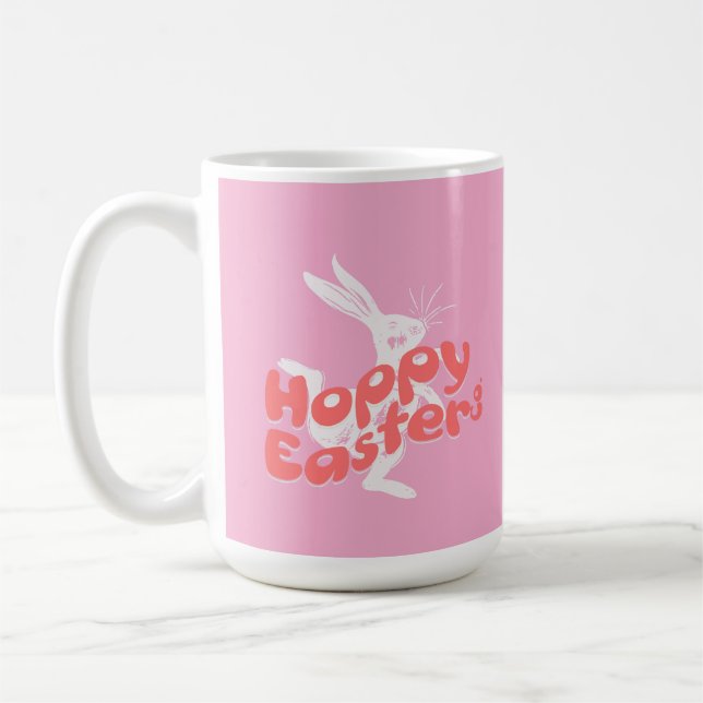 Caneca De Café Páscoa Alegre Retro Laranja Rosa (Esquerda)