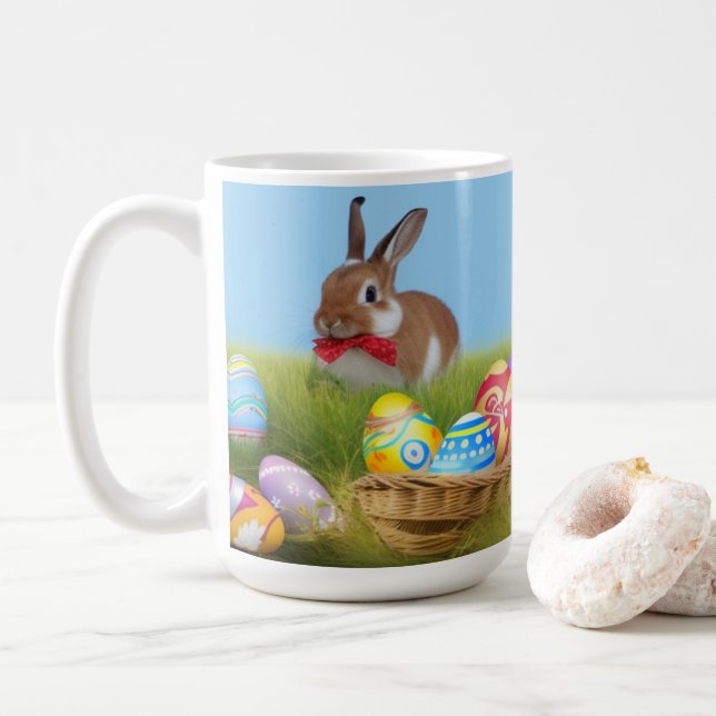 Caneca De Café Páscoa bonita Bunnypara um humor positivo (Com Donut)