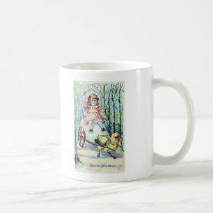 Caneca De Café Páscoa Bonita No Carrinho Com Carrinho De Puxação