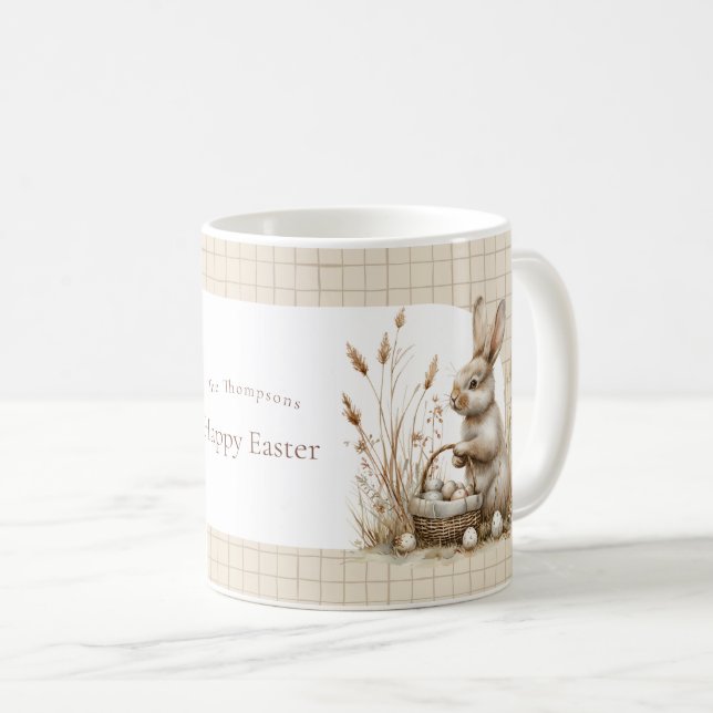 Caneca De Café Páscoa Bunny Beige Boho (Frente Esquerda)