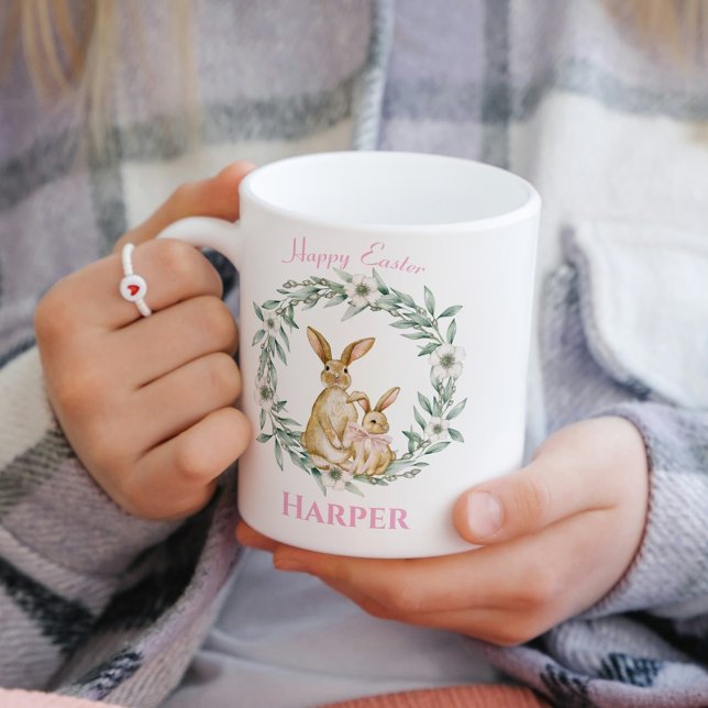 Caneca De Café Páscoa Bunny Floral Wreath Felz pascoa Mug (Easter Bunny Floral Wreath Happy Easter Mug
)