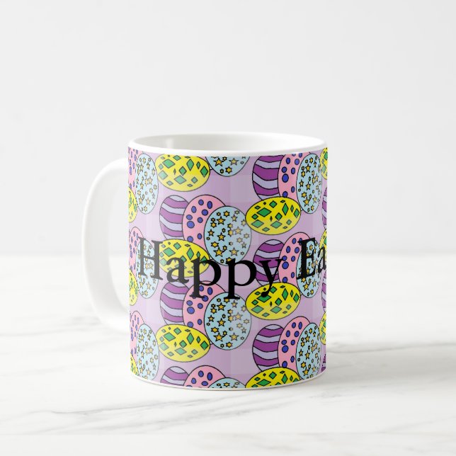 Caneca De Café Páscoa Colorida de Ovos Padrados (Frente Esquerda)