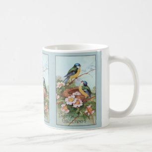 Caneca De Café Páscoa de Aves Azuis Vintage
