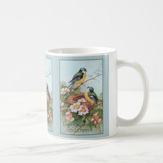 Caneca De Café Páscoa de Aves Azuis Vintage (Direita)
