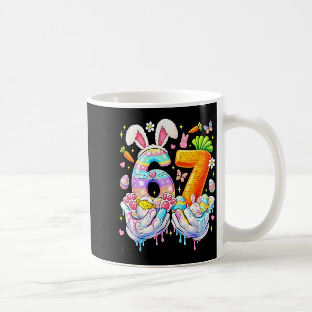 Caneca De Café Páscoa engraçada 67 Seis Sete Coelho Ovos Mem Mulh (Direita)