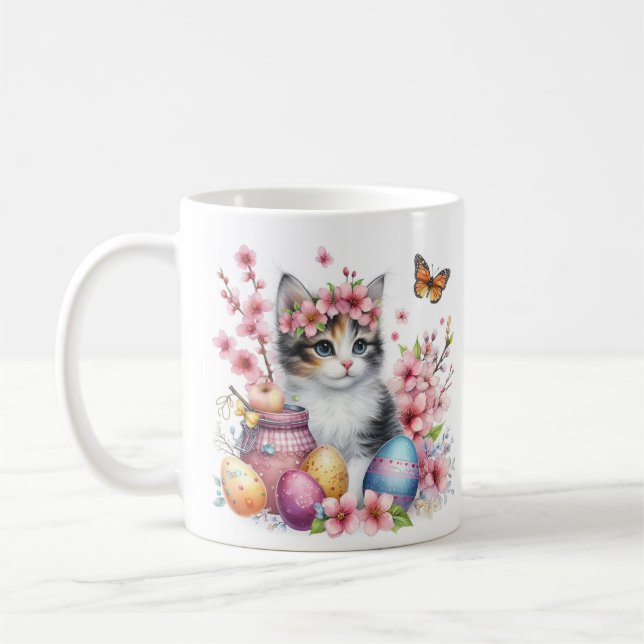 Caneca De Café Páscoa - Gatinho Aquarela - (Esquerda)