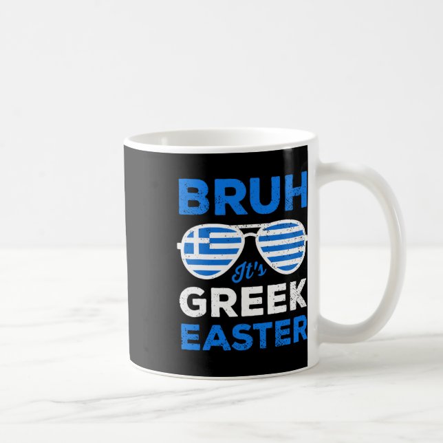 Caneca De Café Páscoa Grega Bruh Funny Retro Pulga Páscoa Grega (Direita)