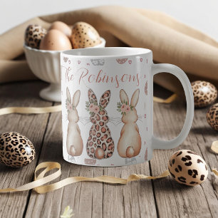 Caneca De Café Páscoa Personalizada Boho Floral Bunnies