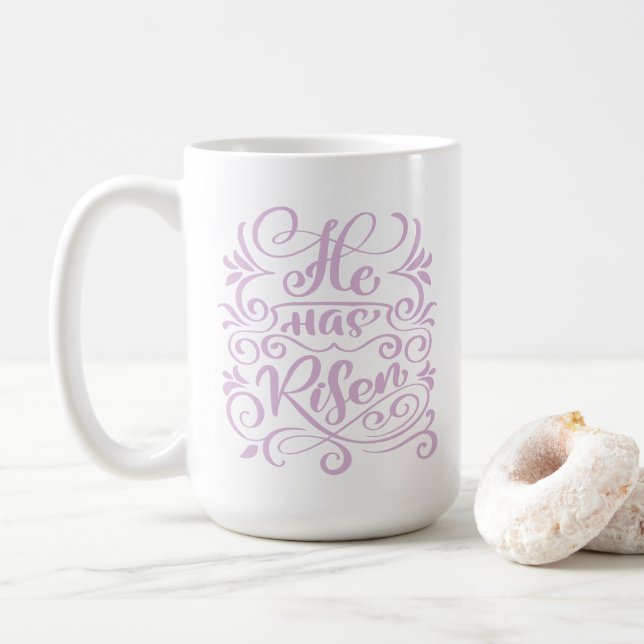 Caneca De Café Páscoa Que Ele Arriscou Lavanda de Script Cristão (Com Donut)