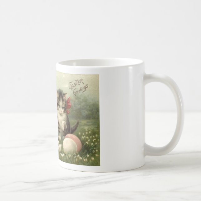 Caneca De Café Páscoa retro dos gatinhos dos gatos da arte do (Direita)