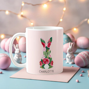 Caneca De Café Páscoa Rosa Personalizada - Coelhinho de Páscoa