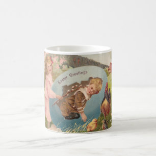Caneca De Café Páscoa Vintage Cartão-postal Victorian Girl & Boy