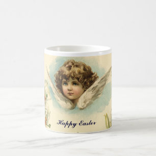 Caneca De Café Páscoa Vintage, Flores de Lírio Vitorianas e Anjo